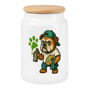 Mascotte Bouleddog Graffiti avec peinture en spray - Boîte à biscuits avec couvercle en bois - blanc - Devant