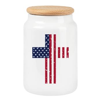 Drapeau de la Croix des États-Unis - Boîte à biscuits avec couvercle en bois - blanc - Devant