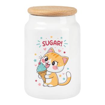 Chat gourmand cornet glace festif - Cookie Jar with Wooden Lid - white - Front