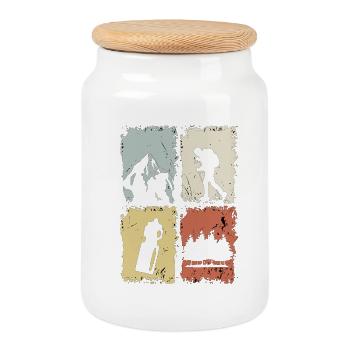 Four Panel Silhouette Grunge - Cookie Jar with Wooden Lid - white - Front