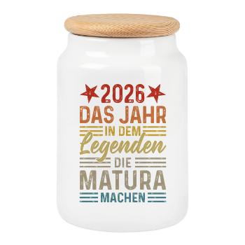 2026 Das Jahr in dem Legenden die Matura machen - Keksdose mit Holzdeckel - Weiß - Vorne