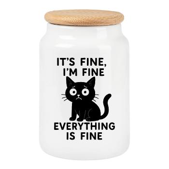 Mèmes de chat Tout va bien Chat drôle - Boîte à biscuits avec couvercle en bois - blanc - Devant