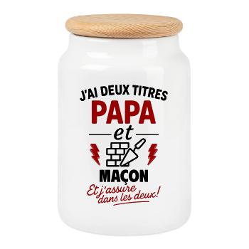 Papa Mason Gift Father's Day Christmas - Cookie Jar with Wooden Lid - white - Front