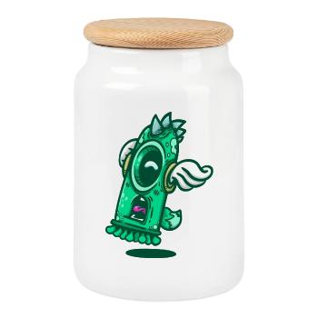 Green Winged Monster Window - Cookie Jar with Wooden Lid - white - Front