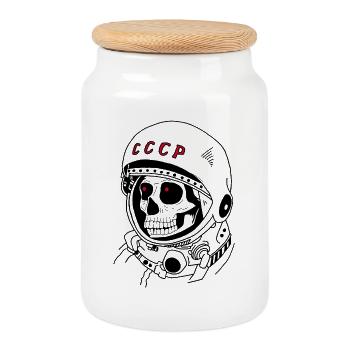 Ancien astronaute russe - Boîte à biscuits avec couvercle en bois - blanc - Devant