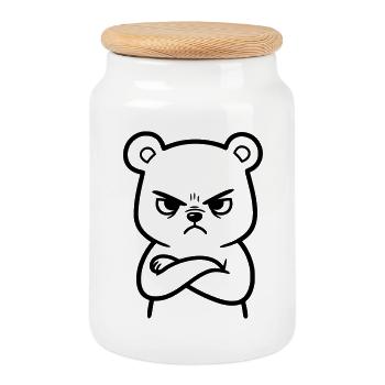 Illustration de bande dessinée d’un ours en colère - Boîte à biscuits avec couvercle en bois - blanc - Devant