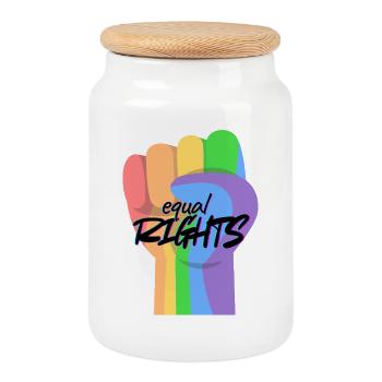 Rainbow Fist Equality - Cookie Jar with Wooden Lid - white - Front