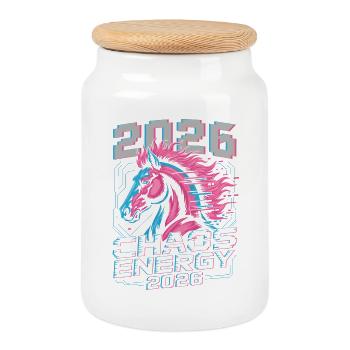 Neon Stallion 2026 Chaos Energy - Cookie Jar with Wooden Lid - white - Front