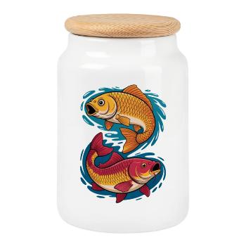 Carp in the water splash - Cookie Jar with Wooden Lid - white - Front