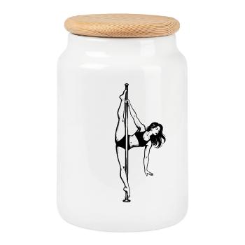 Danseuse au poteau Don acrobatique élégant - Boîte à biscuits avec couvercle en bois - blanc - Devant