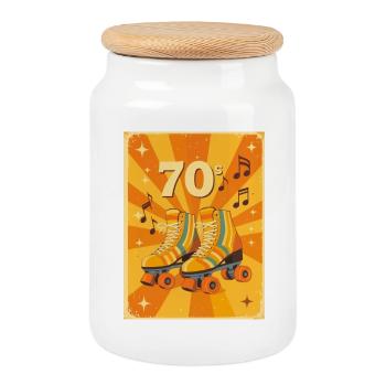 Classic 70s Roller Skates with Warm Retro Vibes - Cookie Jar with Wooden Lid - white - Front