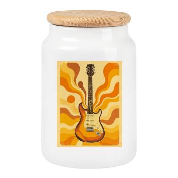 Psychedelische Retro-Gitarre mit lebendigen Siebzigern - Keksdose mit Holzdeckel - Weiß - Vorne