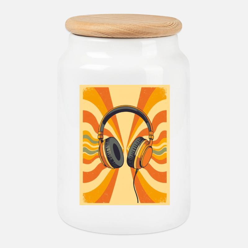 Warme Retro-Kopfhörer mit groovy Circular Vibrati - Keksdose mit Holzdeckel - Weiß
