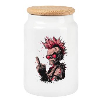 Punk Skeleton Style - Keksdose mit Holzdeckel - Weiß - Vorne