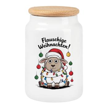 Mouton Berger de Noël duveteux drôle - Boîte à biscuits avec couvercle en bois - blanc - Devant