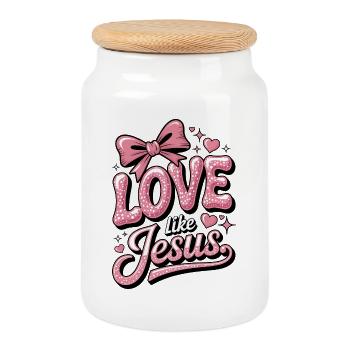 love like jesus - Cookie Jar with Wooden Lid - white - Front