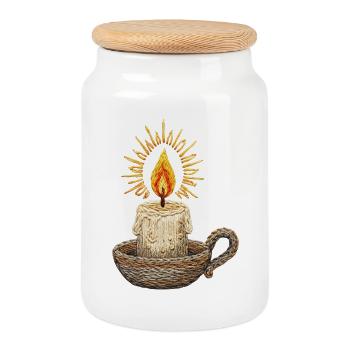 Embroidered candle – atmospheric light (printed) - Cookie Jar with Wooden Lid - white - Front