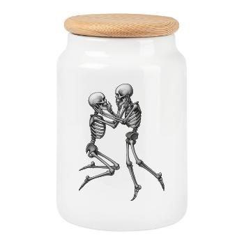 SKELETONS IN LOVE #1 - black & white - Cookie Jar with Wooden Lid - white - Front