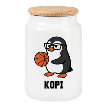 KOPI - Basketball Penguin - Boîte à biscuits avec couvercle en bois - blanc - Devant