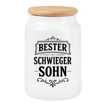 Best son-in-law gift from in-laws - Cookie Jar with Wooden Lid - white - Front