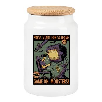Continuez à jouer, Monster : Spooky Gamer Design - Boîte à biscuits avec couvercle en bois - blanc - Devant