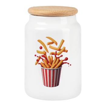 POP FRITES - Bellegique - Boîte à biscuits avec couvercle en bois - blanc - Devant