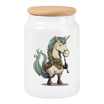 Motif de cornemuse licorne - Boîte à biscuits avec couvercle en bois - blanc - Devant