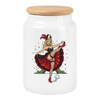 Pinup de Paris Cancan - Boîte à biscuits avec couvercle en bois - blanc - Devant