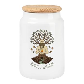 Rooted Wisdom - Mystical Tree Spirit - Cookie Jar with Wooden Lid - white - Front