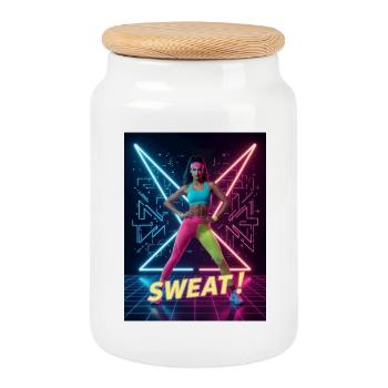 Sweat! Neon Aerobics – Electric Eighties Fitness - Cookie Jar with Wooden Lid - white - Front