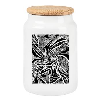 Schwarz-Weiß Abstraktes Design Nr. 3 - Keksdose mit Holzdeckel - Weiß - Vorne