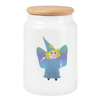 Little Fairy Magician with Stars - Cookie Jar with Wooden Lid - white - Front