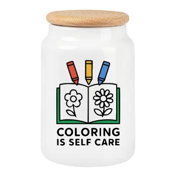 Coloring Is Self Care - Cookie Jar with Wooden Lid - white - Front