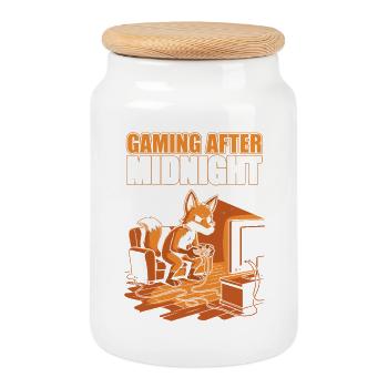 Gaming nach Mitternacht: Fuchs am Controller - Keksdose mit Holzdeckel - Weiß - Vorne