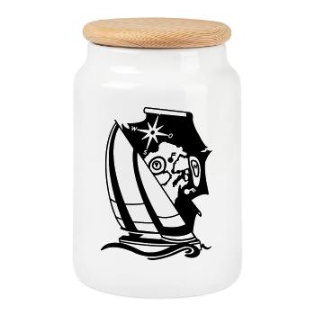 Segelyacht Segelschiff mit Kompass Seekarte Segeln - Keksdose mit Holzdeckel - Weiß - Vorne