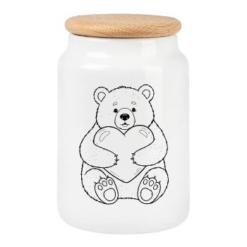 Teddybär mit Herz – kuschelige Liebe - Keksdose mit Holzdeckel - Weiß - Vorne