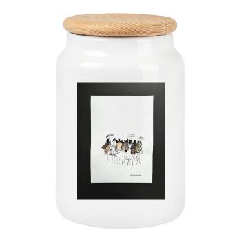 La mode, les gens abstraits. Aquarelle à l’encre - Boîte à biscuits avec couvercle en bois - blanc - Devant