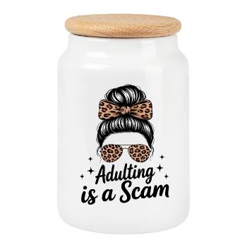 adulting_is_a_scam_png1 - Cookie Jar with Wooden Lid - white - Front