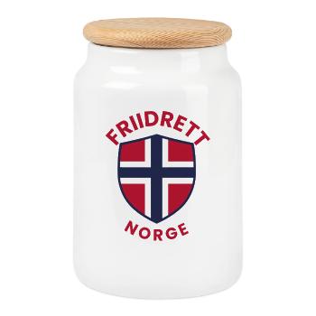 Flag shield with the flag of Norway - Cookie Jar with Wooden Lid - white - Front