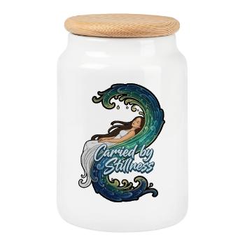 Carried by stillness lying down - Cookie Jar with Wooden Lid - white - Front