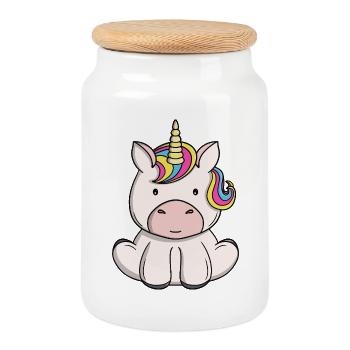 Cute Magical Unicorn Kawaii Rainbow Pony Cartoon - Cookie Jar with Wooden Lid - white - Front