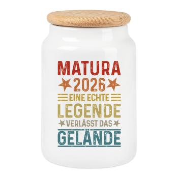 Matura 2026 Eine Legende verlässt das Gelände - Keksdose mit Holzdeckel - Weiß - Vorne