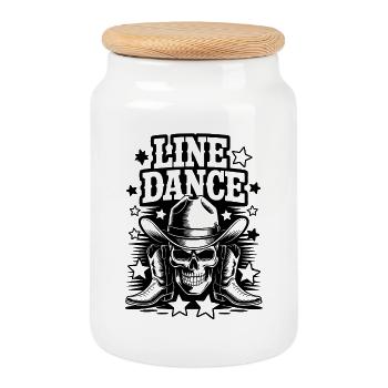 Line Dance – Western Skull Cowboy Tanz - Cookie Jar with Wooden Lid - white - Front