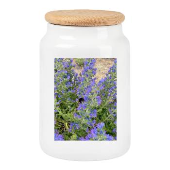 Fliederblüten Bienenfreundliches Muster - Keksdose mit Holzdeckel - Weiß - Vorne
