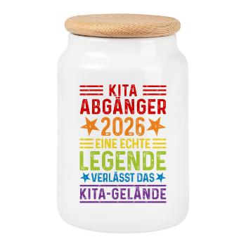 Kita Abgänger 2026 Legende verlässt Kita Gelände - Keksdose mit Holzdeckel - Weiß - Vorne