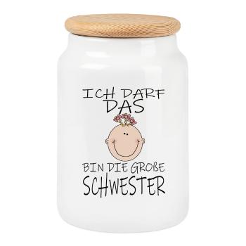 May I be the big sister - Cookie Jar with Wooden Lid - white - Front