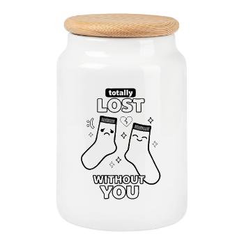 Totally Lost Without You Socks Love - Cookie Jar with Wooden Lid - white - Front