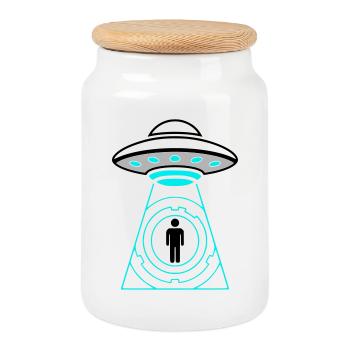 UFO Abduction Beam Me Up Vector - Cookie Jar with Wooden Lid - white - Front