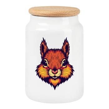 Bright autumnal squirrel - Cookie Jar with Wooden Lid - white - Front