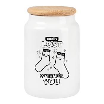 Totally Lost Without You Socks - Cookie Jar with Wooden Lid - white - Front